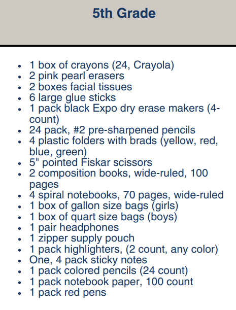 School Supply List 